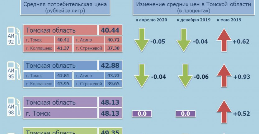 О средних потребительских ценах на топливо моторное по Томской области в мае 2020 года